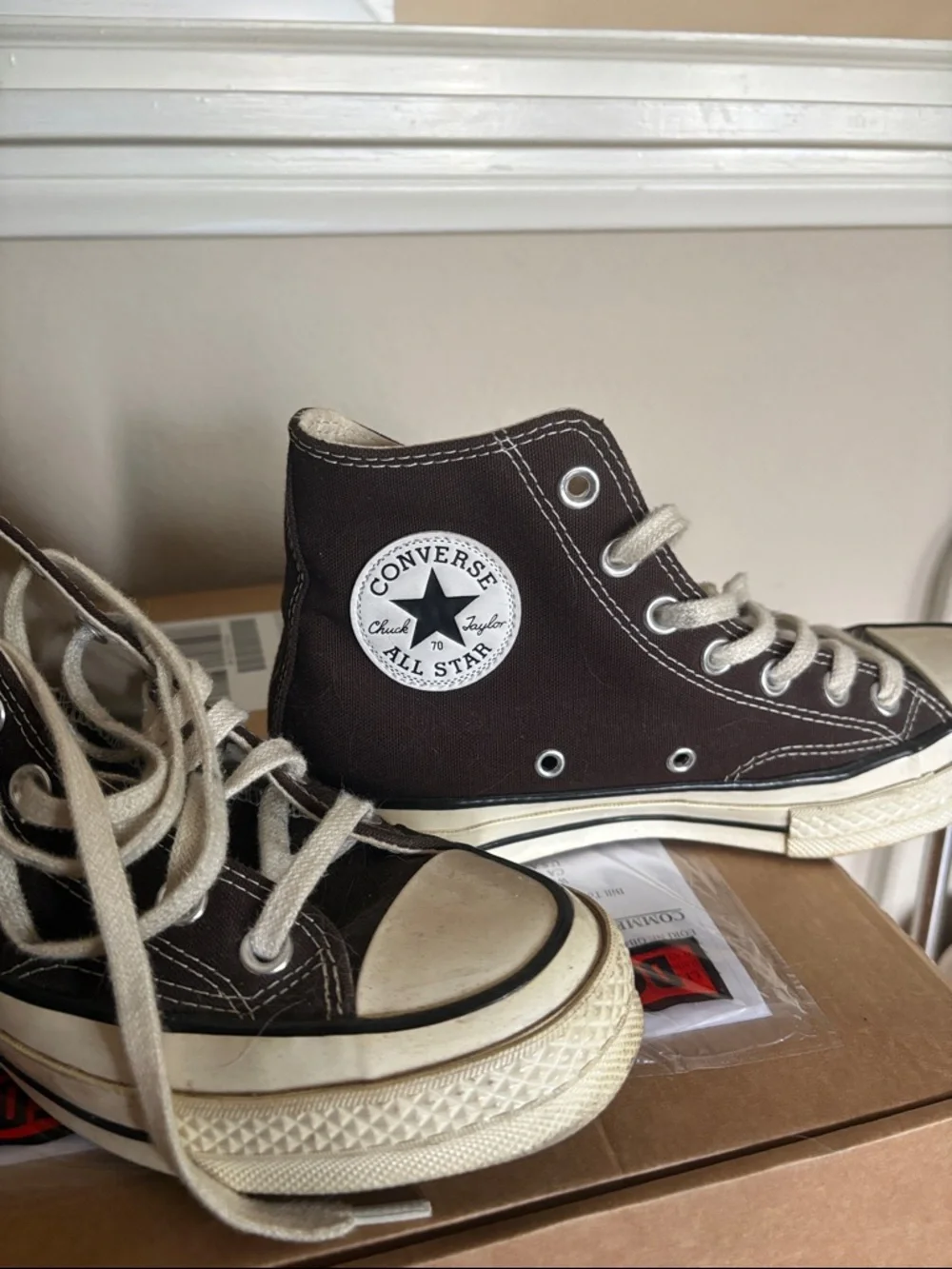 Converse High-Top Sneakers in Dark Brown & Cream - Picture 3 of 9